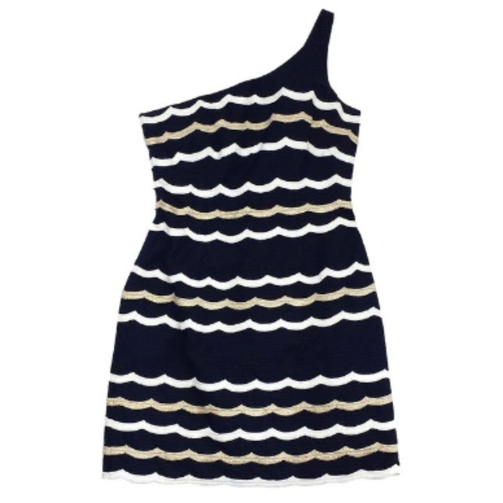 Lilly Pulitzer One-Shoulder Navy Scalloped Dress
